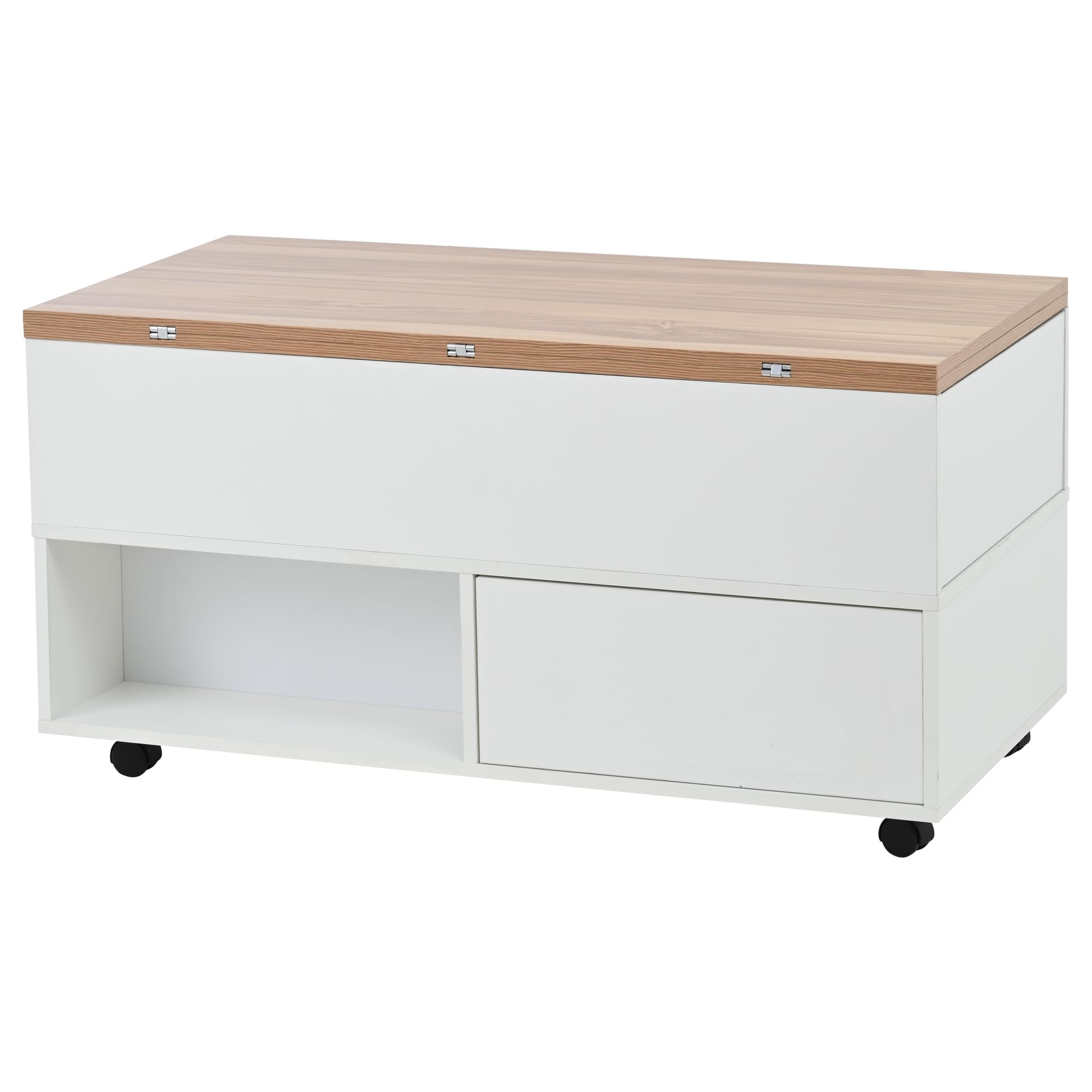 Mesa de centro 100 x 50 x 52 cm con 4 ruedas, mesa de salón multifuncional con 4 cajones, mesa de café elevable, mesa de sofá, mesa auxiliar y mesa de comedor con espacio de almacenamiento, color