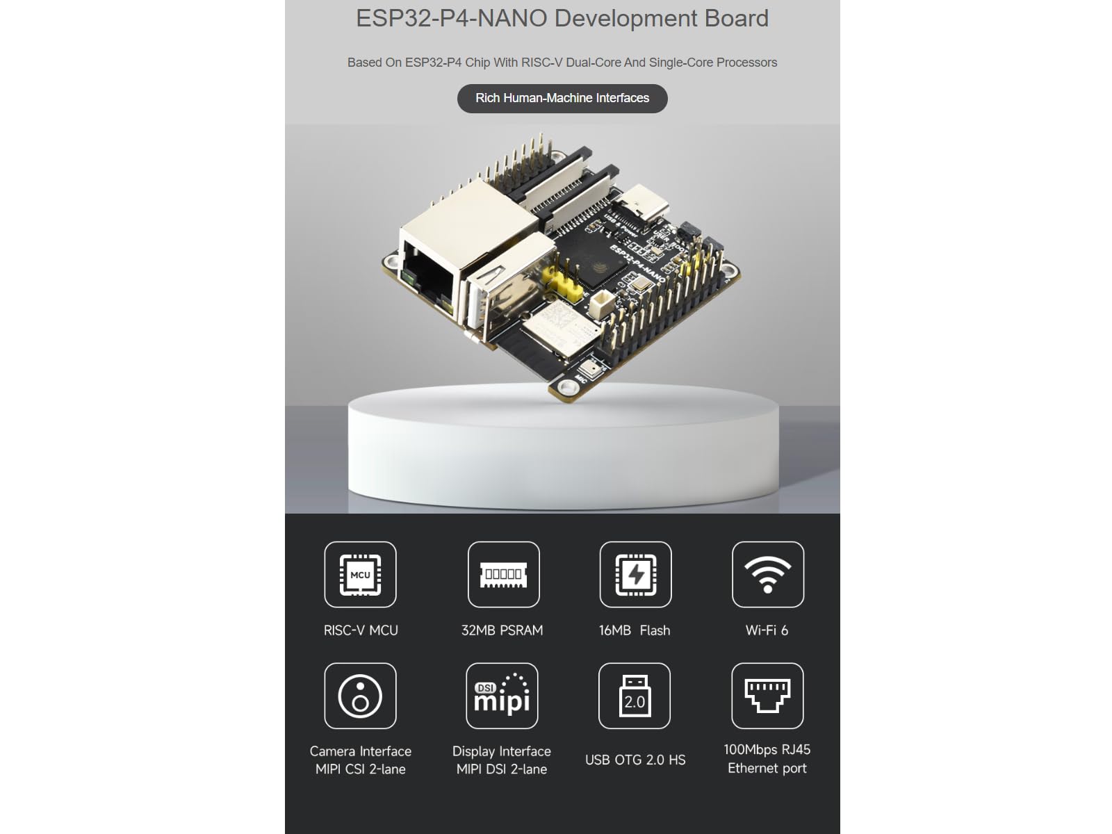 Waveshare ESP32 P4 NANO KIT B Development Board Based on ESP32 P4 Chip with RISC V Dual Core and Single Core Processors, Supports Wi Fi 6 and BLE 5/BLE, with Speaker and Luck fox PoE Module