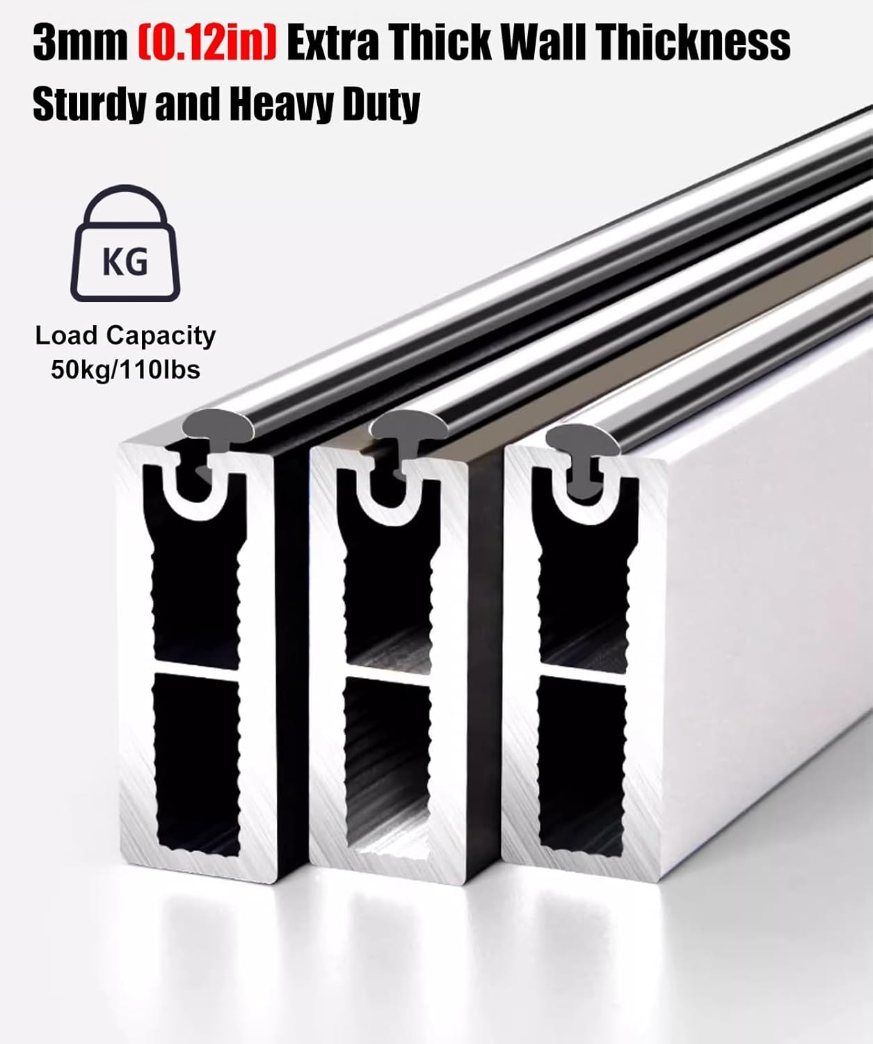 Heavy Duty Closet Rod with End Brackets, Adjustable Non-Slip Clothes Hanging Bar, Space Saver Wardrobe Pole - 120cm (47.25") Black Valet Rod for Organizing