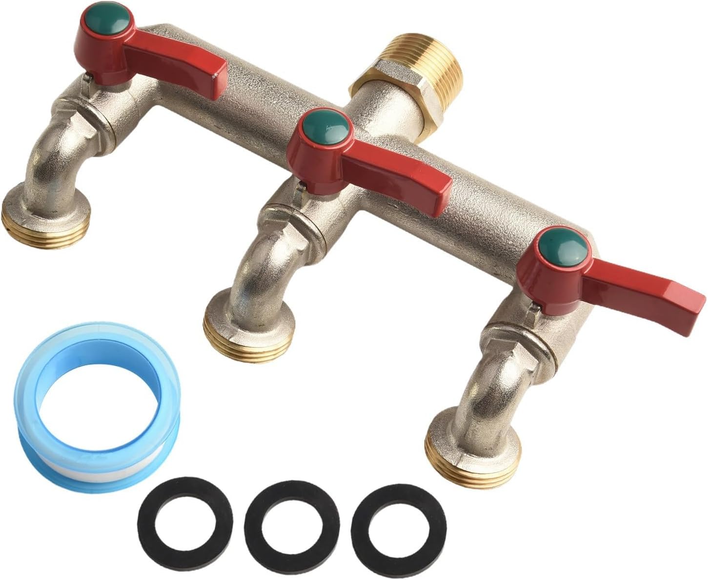 Brass 3 Way Hose Splitter with Choice of NPT or G Thread Fittings for Garden Garage Laundry Room and Other Water Supply Needs (4 * 34 (G thread))