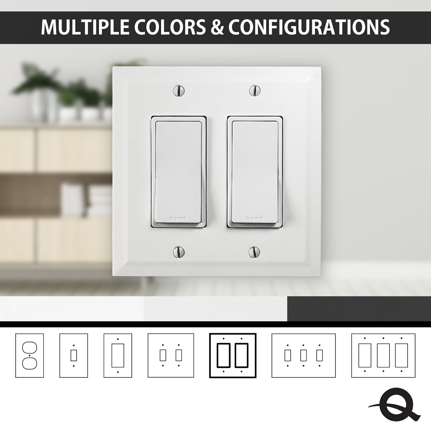 Questech Light Switch Cover, Double Rocker Wall Plate for Electrical Outlets, 2-Gang Double Decorator GFCI Switch Plate Standard Size, Decorative Bevel Edge, Bright White Polished