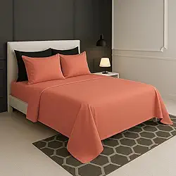 Jogo de Lençol Cama Casal Liso 4 Peças Malha 100% Algodão (Coral)