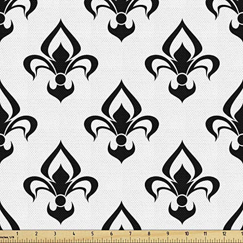 Image of Ambesonne Fleur De Lis Fabric by The Yard, Abstract Flower Pattern European Western Civilization Inspirations Baroque, Decorative Fabric for Upholstery and Home Accents, 1 Yard, Black and Ivory
