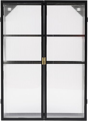 Miniatura 4 de Armario de pared de doble puerta de 3 niveles, partición ajustable, gabinete de almacenamiento de pared de estilo moderno para sala de estar,