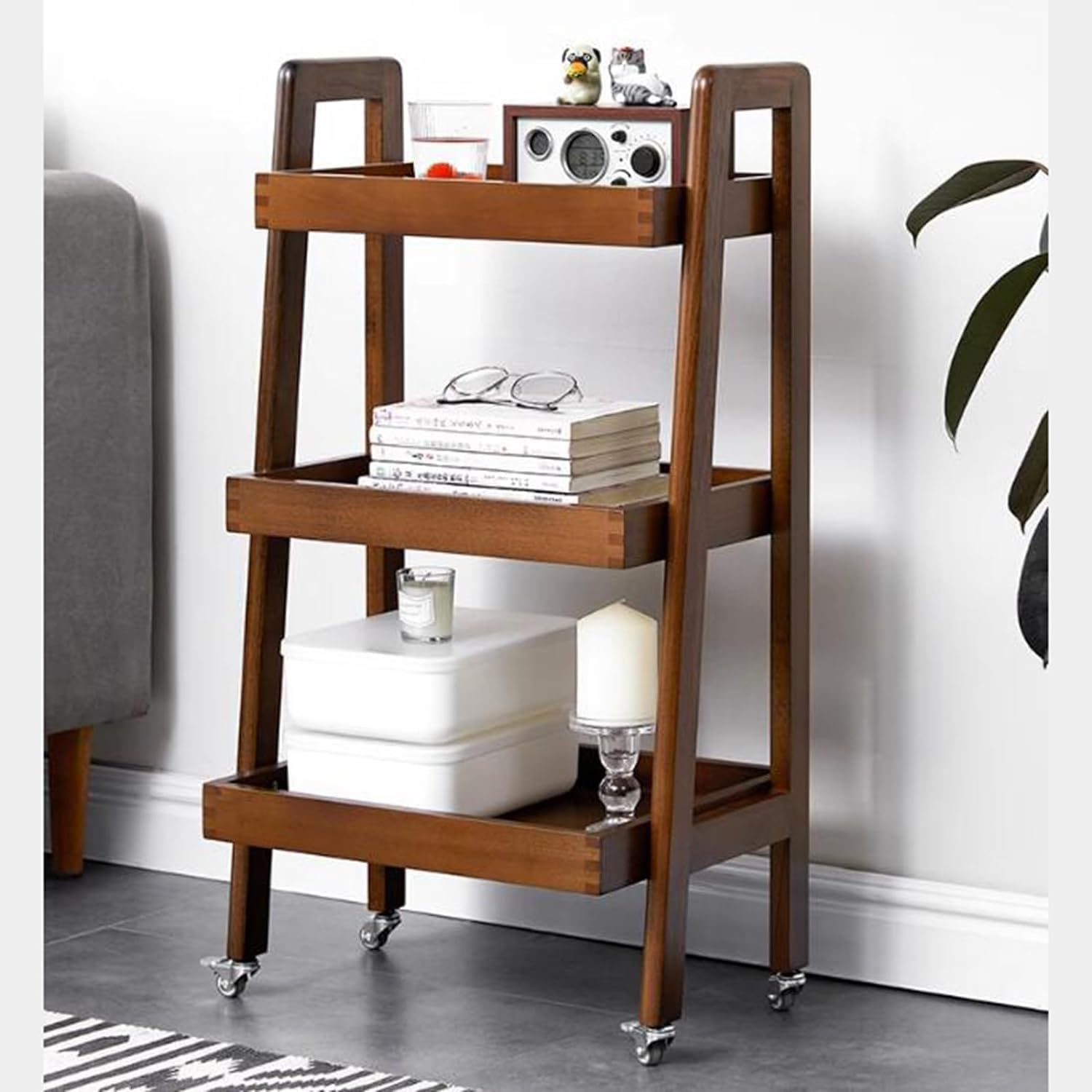Aimery Office End Table Large Capacity Sofa Side Table Mobile Coffee Table with Tray and Brake Wheels End Table for Study Dessert Shop Flower Shop (Color : B, Size : 45 * 26.5 * 84CM)
