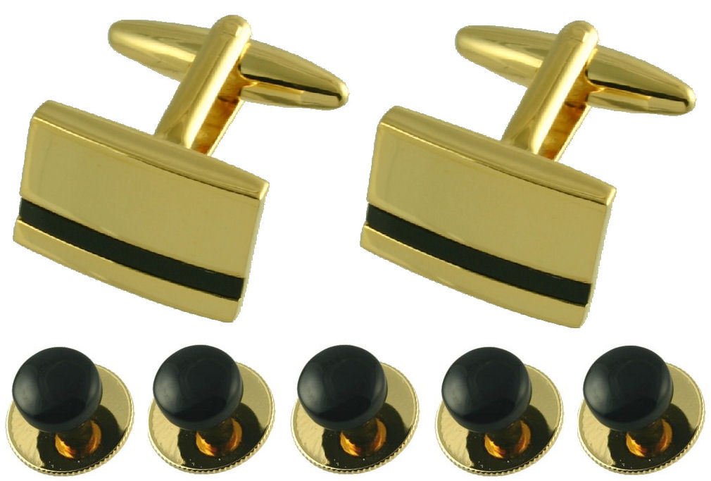 Select Gifts Dress Studs Black Onyx Gold-Tone Cufflinks Dinner Shirt Set