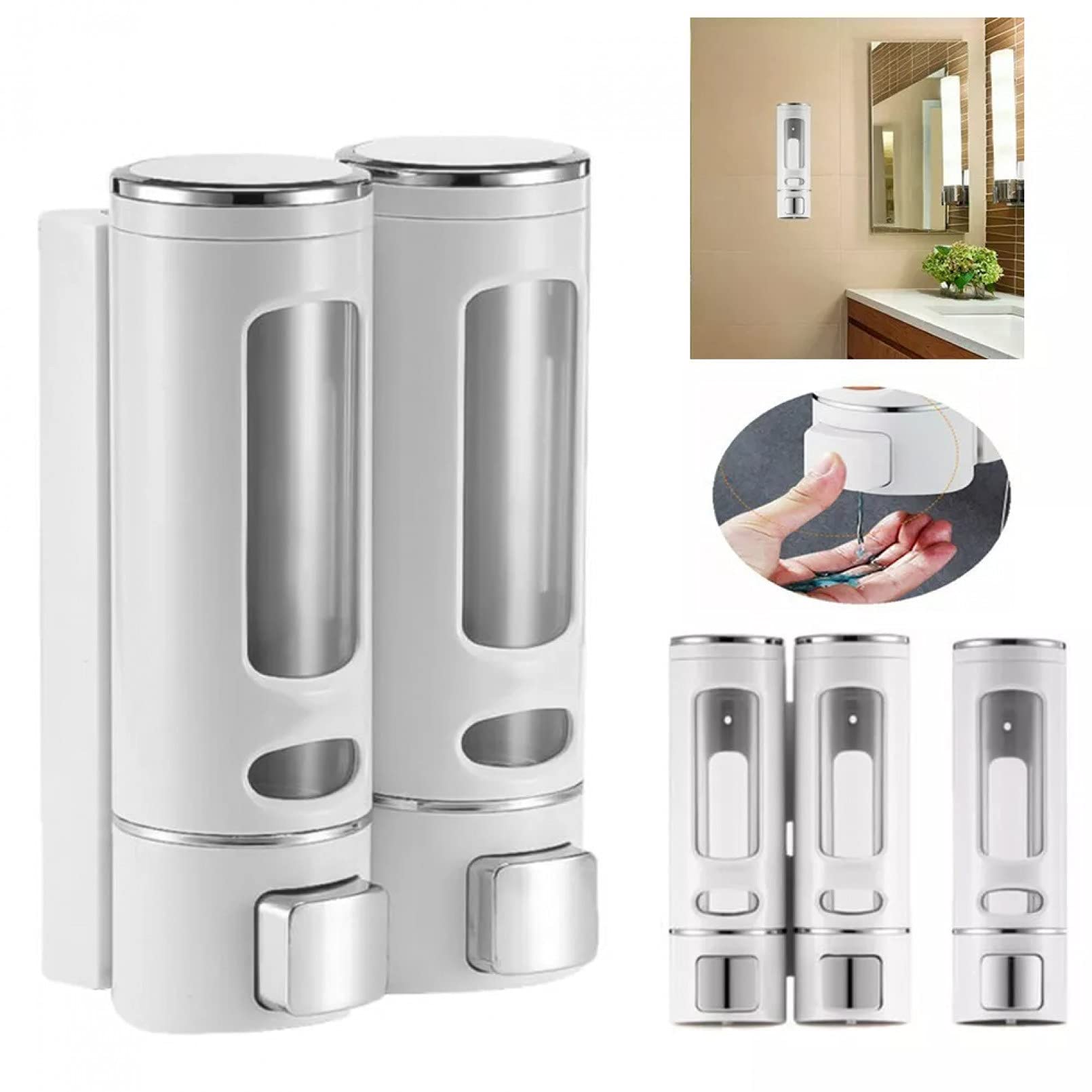 Dispensador de jabón líquido montado en la pared para cocina y baño, capacidad de 400 ml, botella de champú de gel de ducha, ideal para hotel y uso doméstico