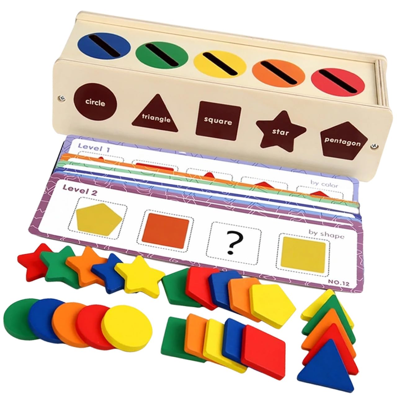 WOONEKY Juego de Clasificación de Formas Juguete Educativo de Madera para Niños Desarrollo de Habilidad Manual y Reconocimiento de Colores