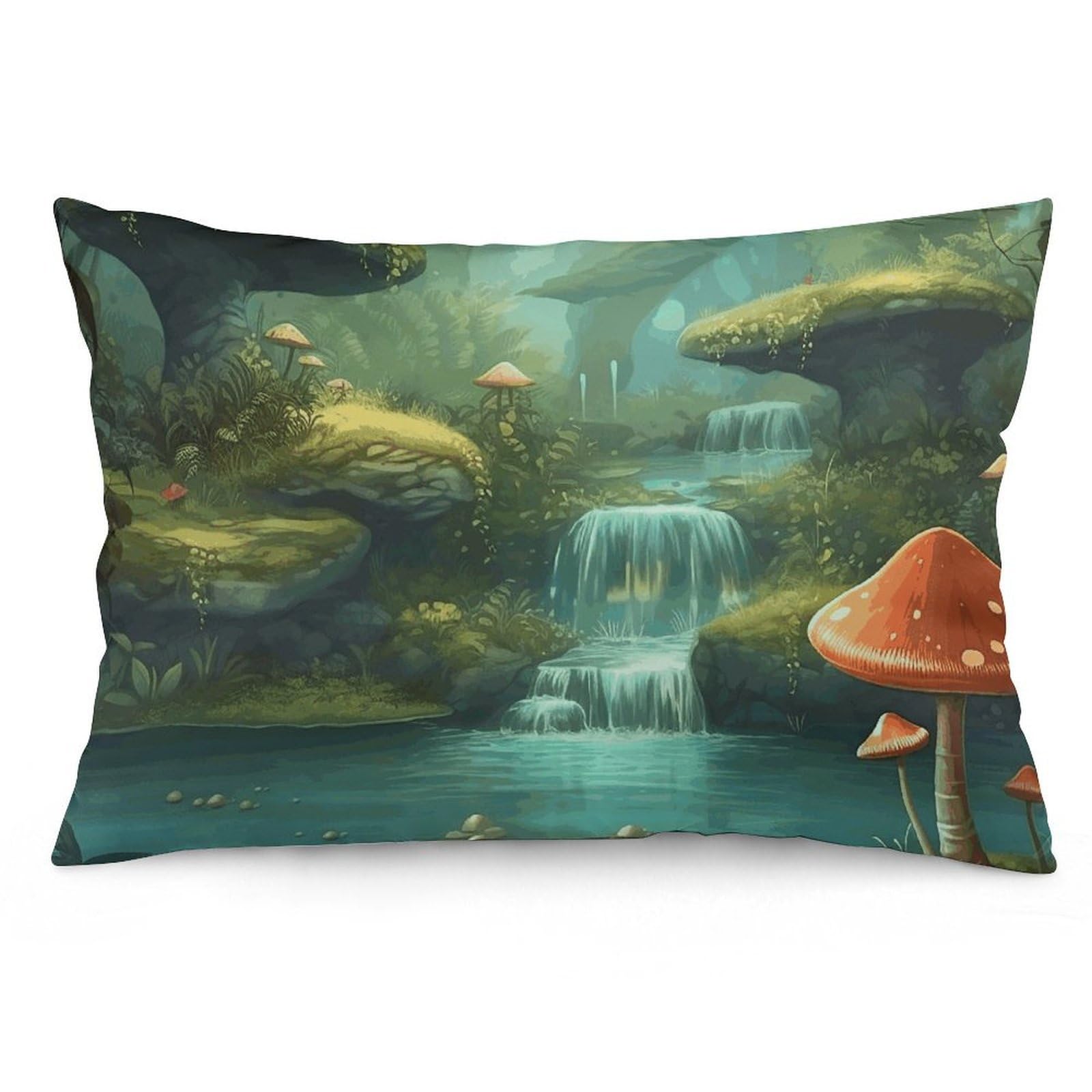 2 Pack Pillow Cases for Hair and Skin, Soft Breathable Pillow Case Covers with Hidden Zipper, View of Fantasy River Mushroom Pillowcase 12 "x20 Pillow Covers for Sleeping Gift