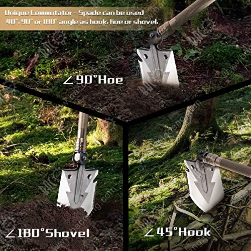 BACOENG 17 in 1 Folding Shovel - with Knife and Fire Starter - Perfect for Snow Shovel, Entrenching Tool, Auto Emergency Kit, Survival Axe, Camping Multitool, Tactical, Military, Self-Defense - Thumbnail 6