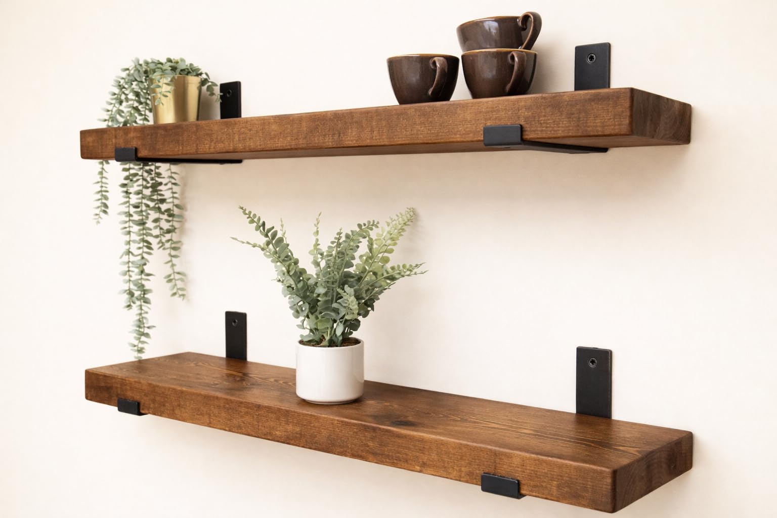 Rustic Floating Shelf, 6x2 with Black Brackets, Solid Pine, Wall Mounted โ image 1