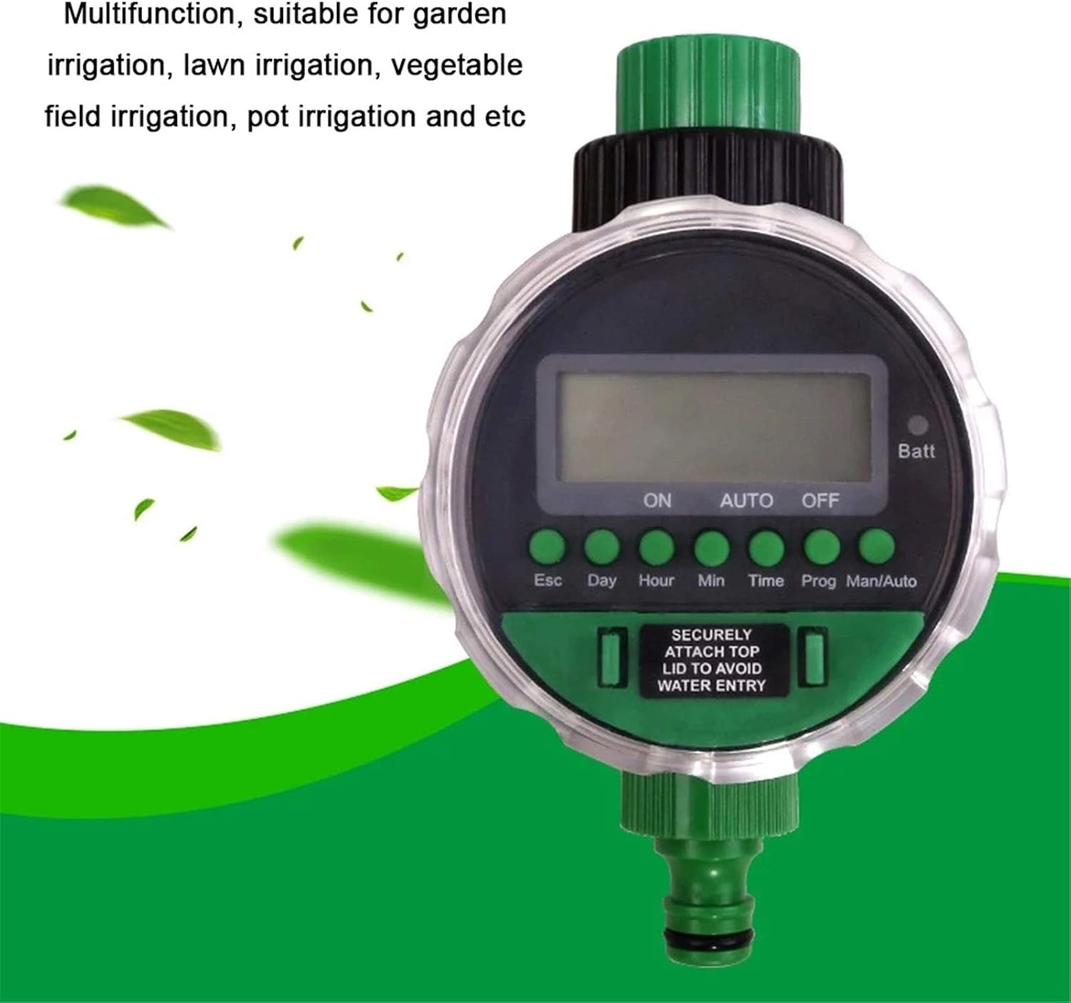 自動散水タイマー デジタル表示水タイマー電子ボールバルブ灌漑コントローラ 散水タイマー (色 : 緑, Size : One siz