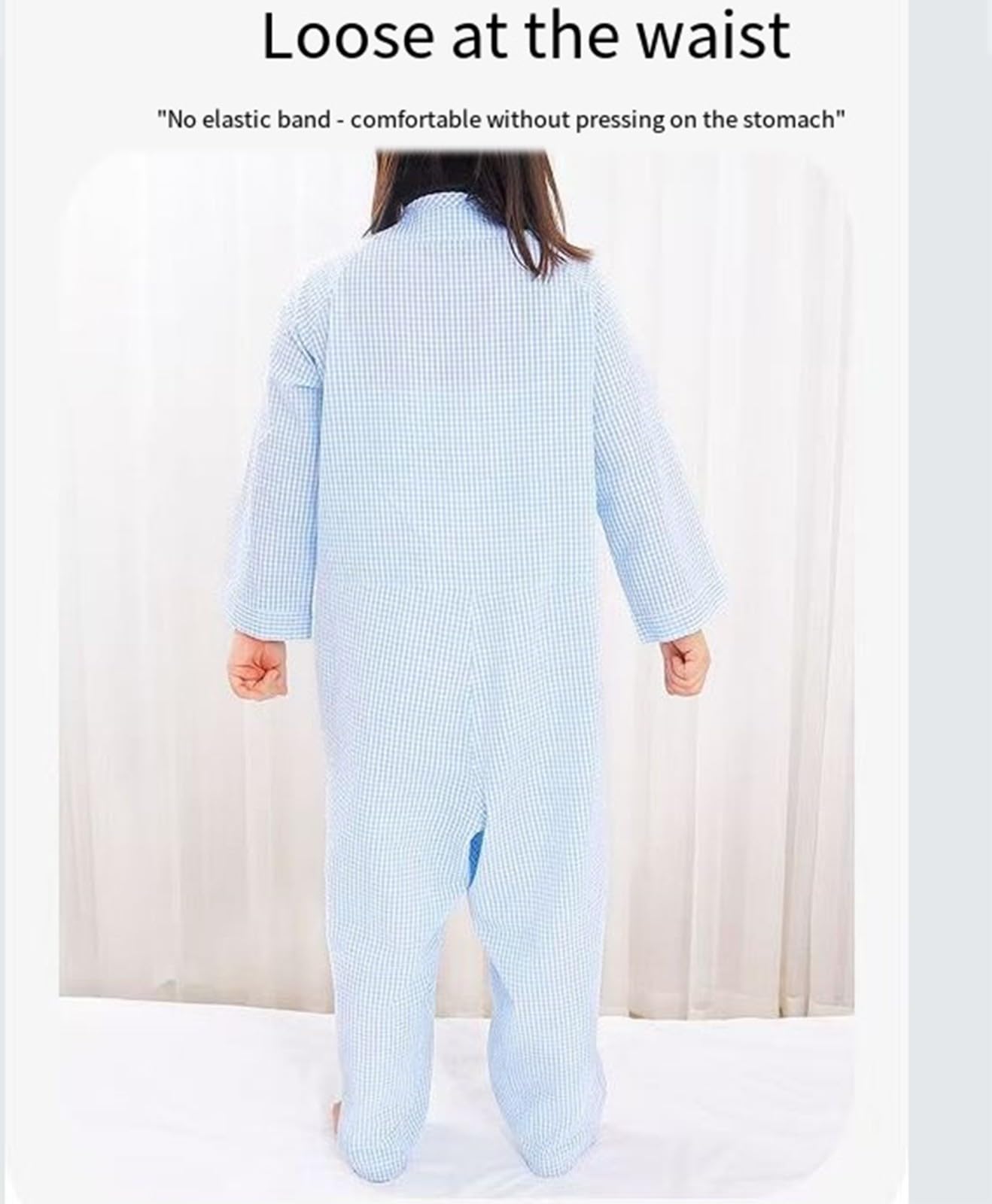 BLUEZY Pijama Sanitario para Ancianos Enterizo De Algodón Incontinencia Antitiras, Adulto Paciente Médico Vestido Tear Away Jumpsuit B,L
