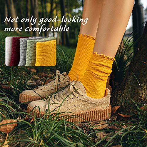 SEMOHOLLI Women Socks, Women Ankle Socks, Lovely double needle solid color Lace edge relent lady socks2