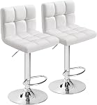 Victone Bar Stools Modern PU Leather Adjustable Swivel Barstools, Square Adjustable Counter Height Swivel Stool Armless Chairs Set of 2 (Black)