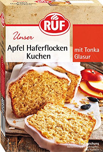 RUF Veganer Apfel-Haferflocken-Kuchen mit Glasur, schnelle Backmischung für Apfelkuchen mit frischen Äpfeln und kernigen Haferflocken, 1 x 510g
