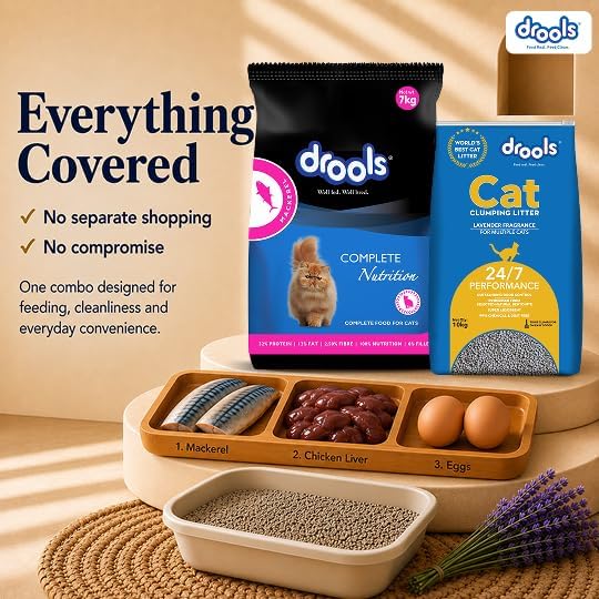 بندانگشتی Drools Dry Adult Cat Food Real Mackerel 7kg with 5kg Drools Cat Litter Free | 100% Nutritious Diet With Real Fish, Hairball Control, Taurine For Heart Omega 3 & 6 For Skin & Coat, Supports Digestion