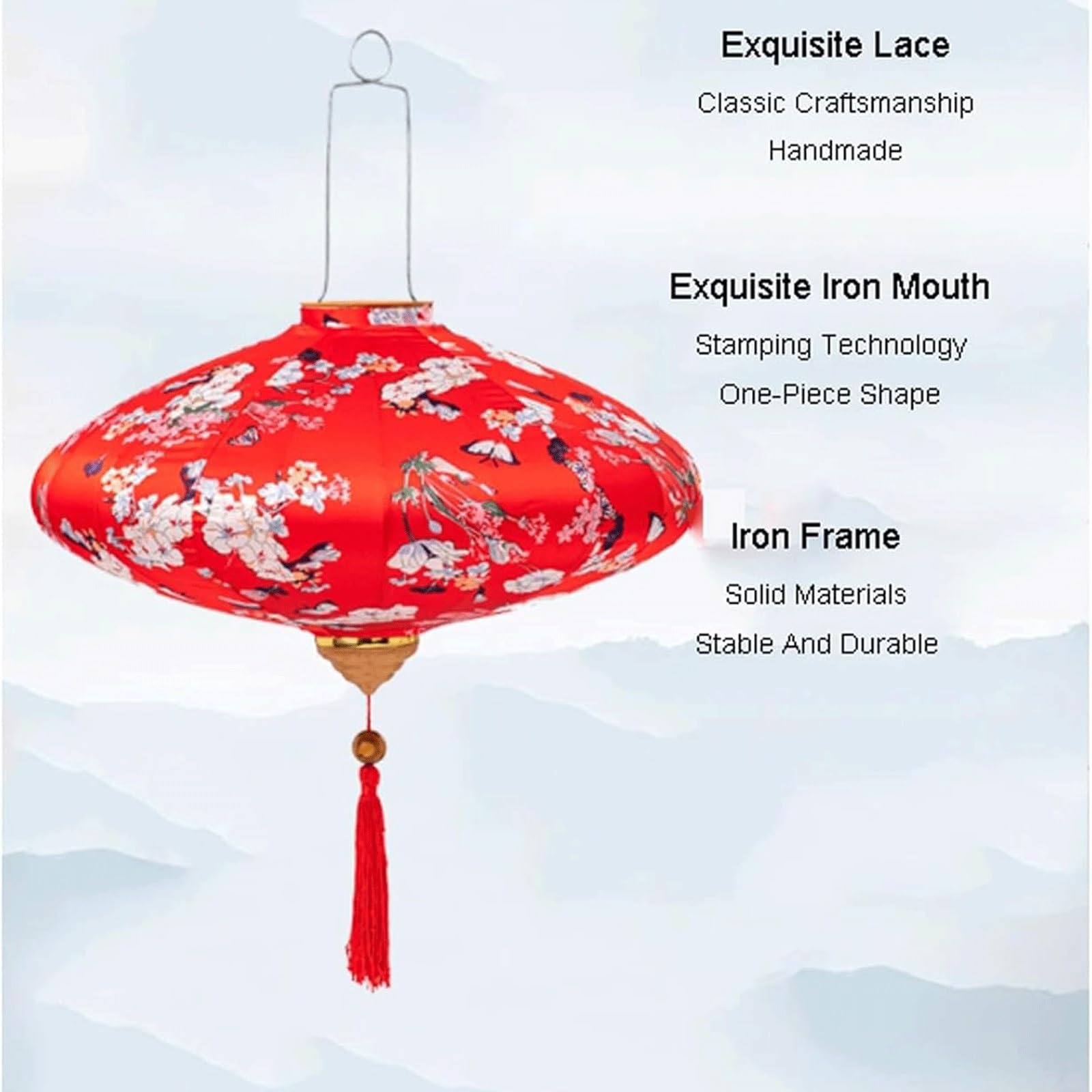 Lanterne cinesi in seta con motivo floreale, lanterna ovale per festival di metà autunno, lanterna cinese per Capodanno, lanterne da appendere, design fai da te (bianco, 40,6 cm)