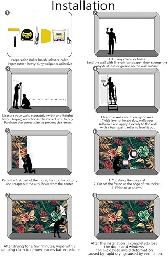 Miniatura 6 de Hermoso papel tapiz de flores y hojas de rosas, gran mural artístico para decorar tu dormitorio, sala de estar, baño (no autoadhesivo)