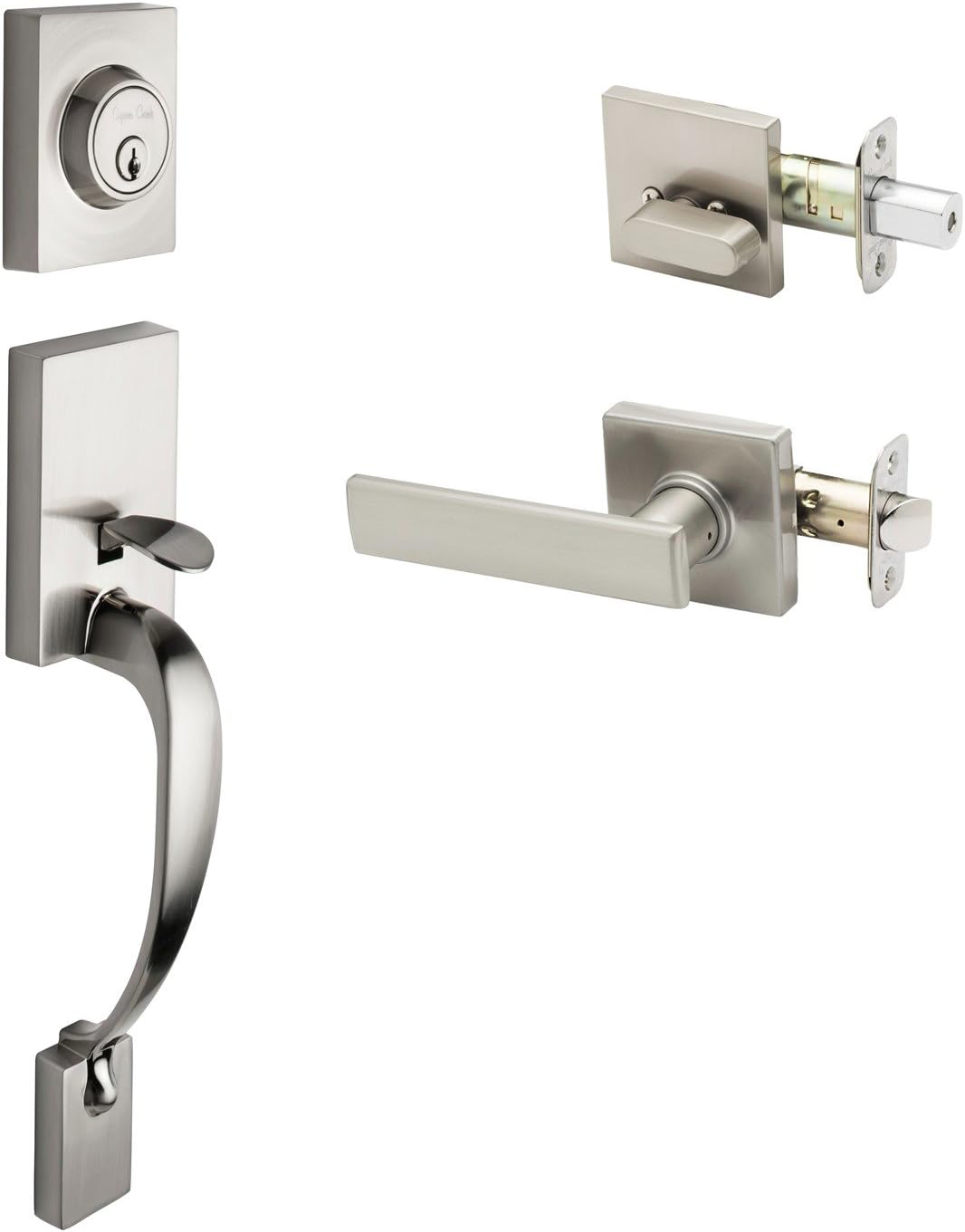 Copper Creek FZ2610XRL-SS Craftsman Front Entrance Handleset in Satin Stainless with Remi Lever Interior