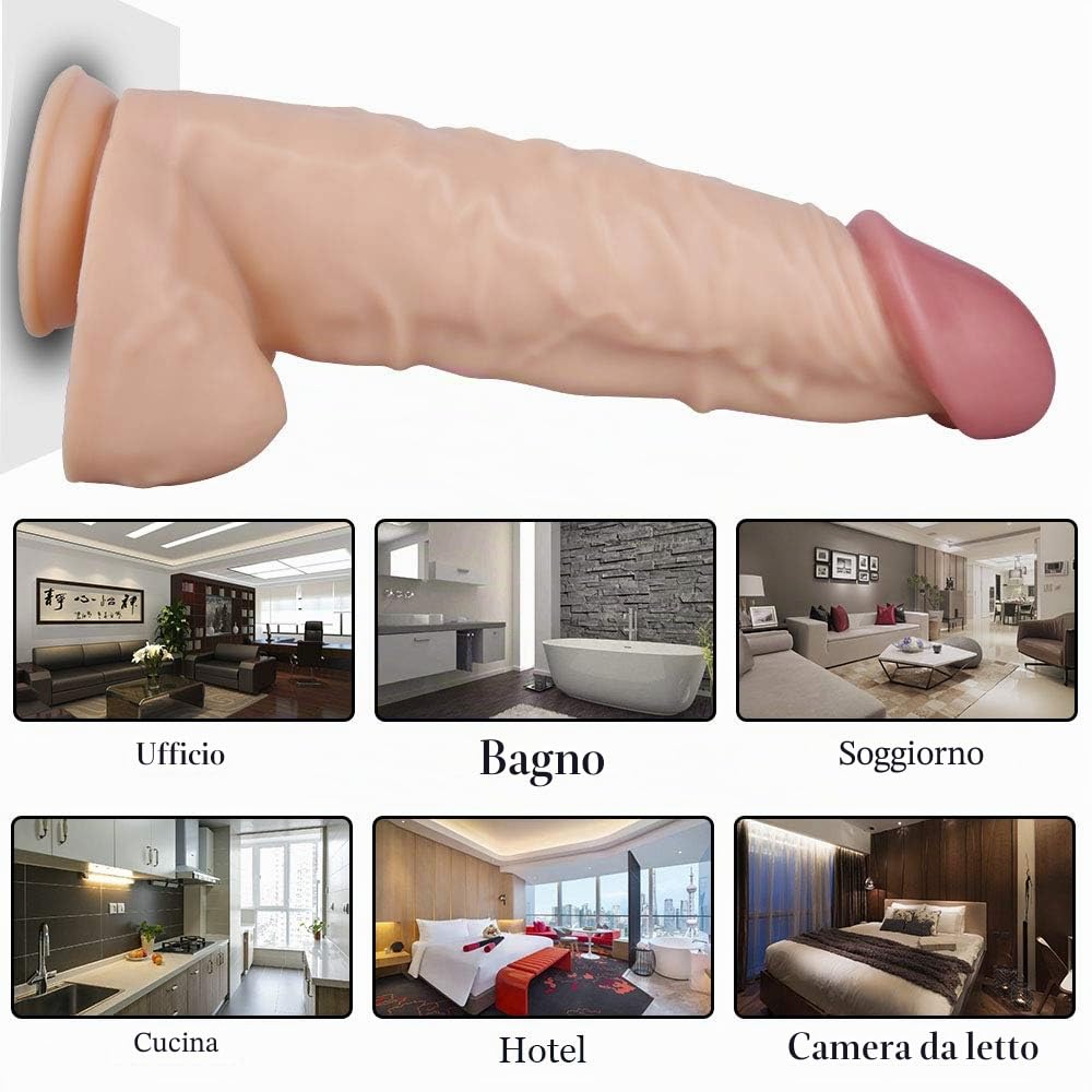 Dildo anale gigante realistico da 39 cm, in morbido silicone a doppia densità, con potente ventosa, grande dildo XXL, giocattolo sessuale spesso, adatto per donne/uomini/coppie