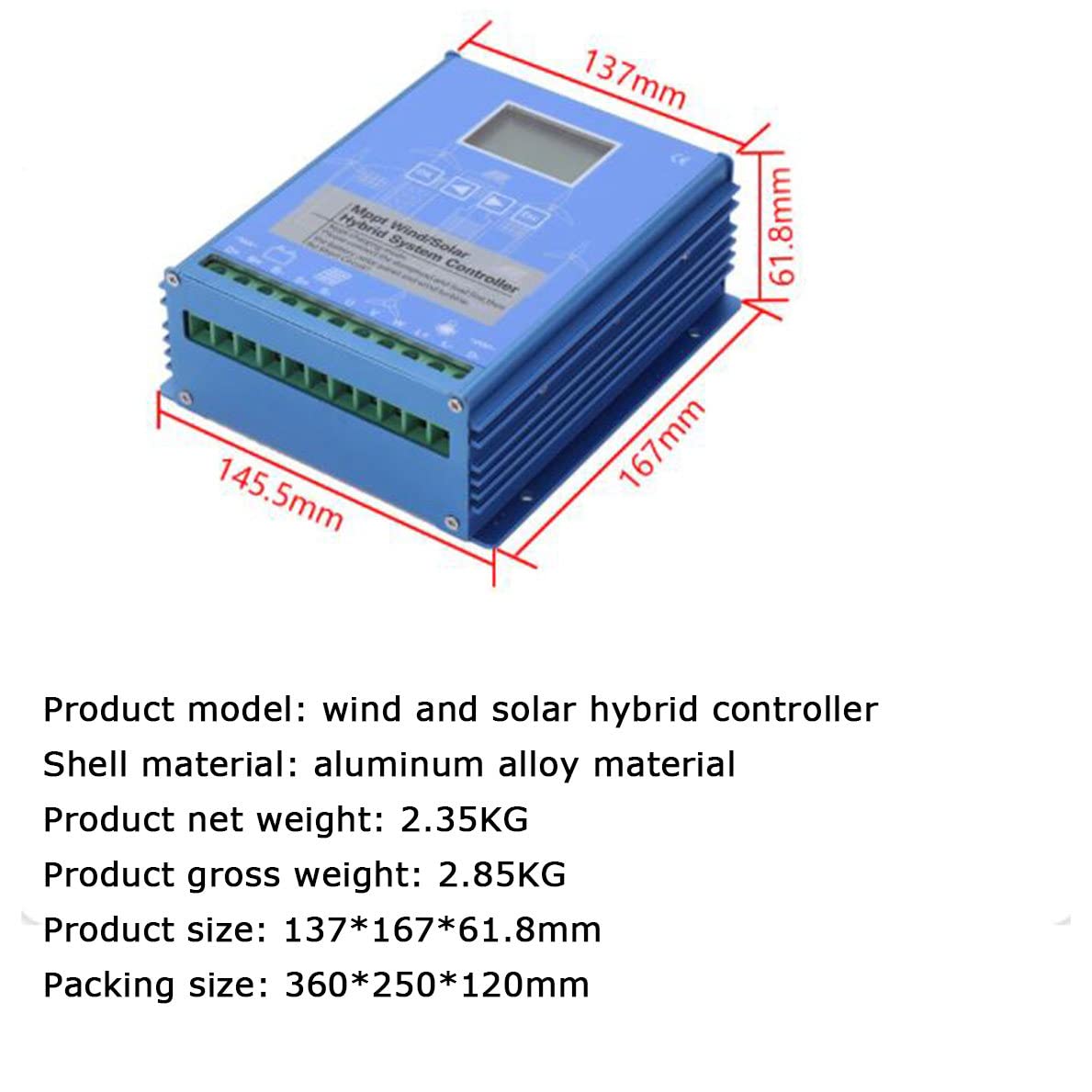 Regolatore di carica ibrido solare eolico MPPT per generatore eolico batteria di ricarica – 12 V/24 V/48 V interruttore automatico – regolatore boost – 5000 W-12000 W