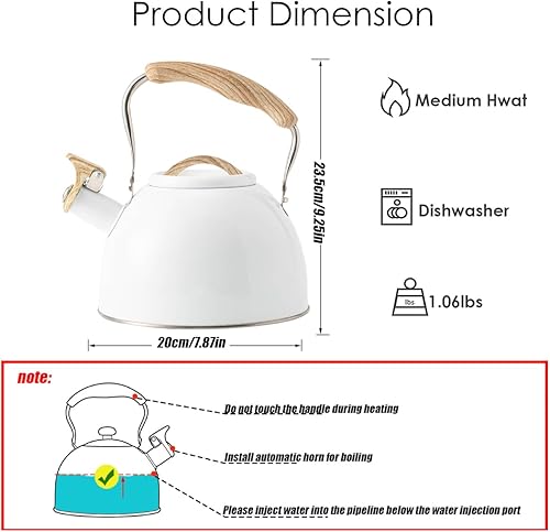 Miniatura 4 de Tetera quirúrgica de acero inoxidable de 3 L con mango ergonómico de tacto fresco, tetera de acero inoxidable con mango frío, también para estufa de