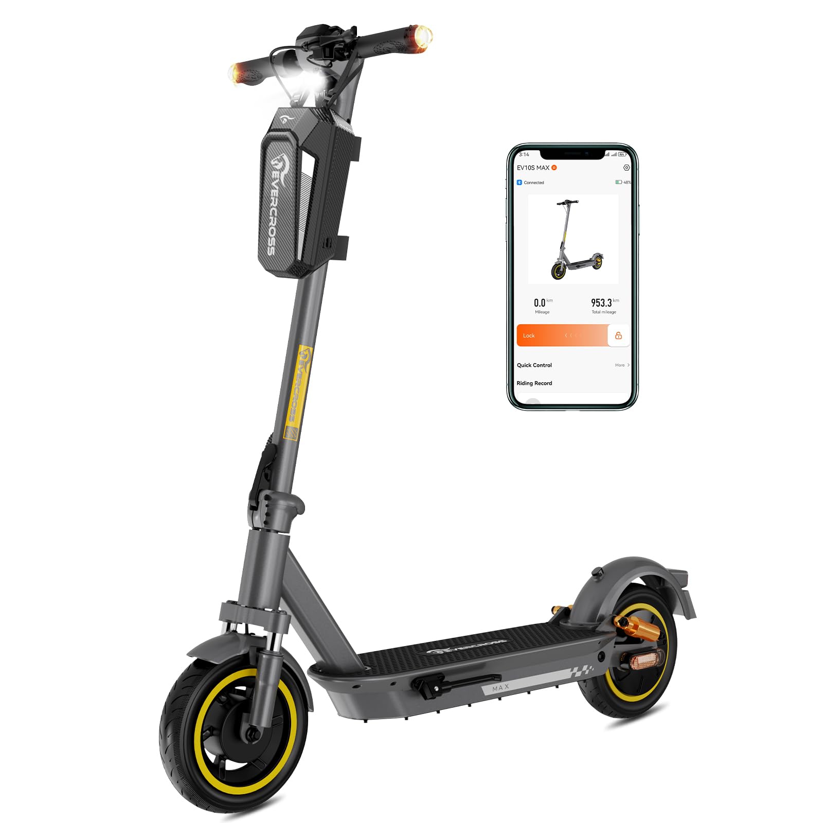 EVERCROSS EV10S MAX Patinete Electrico Adultos, 10'' Scooter Eléctrico Plegable, 48V Patinete Eléctrico con Rango Máximo de 90KM, Velocidad Máx 25km/h, Control de Aplicación, Amortiguador Doble
