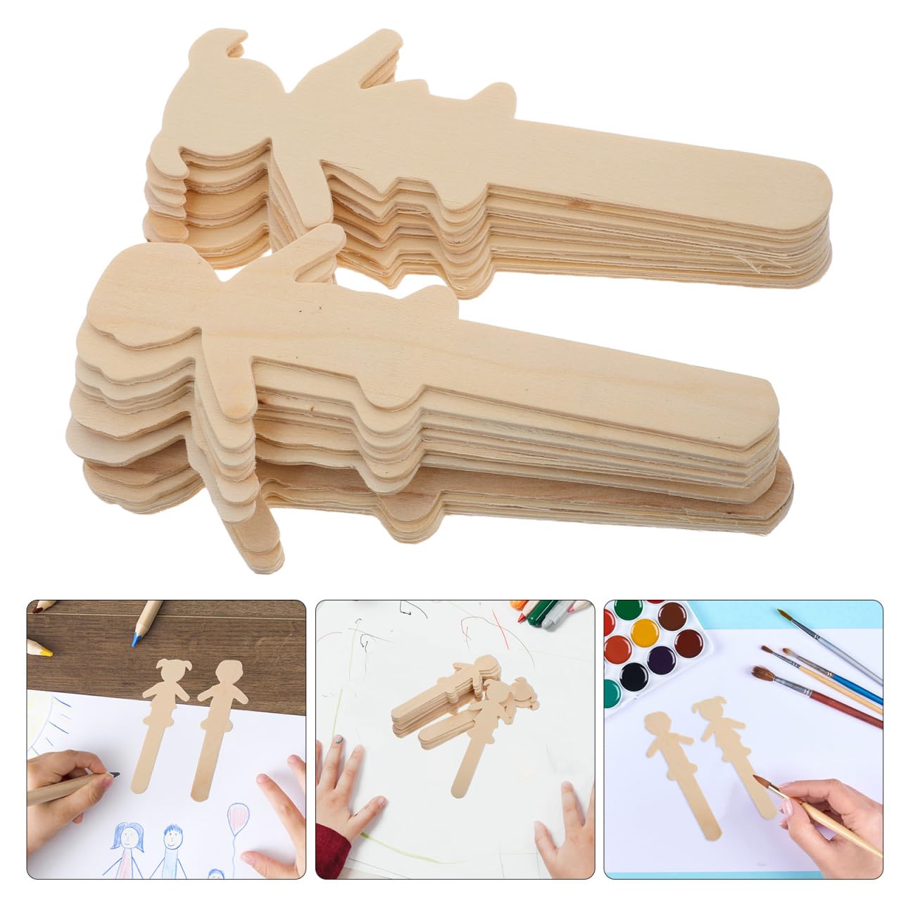 Homoyoyo 20Pcs Unfinished Wooden People Shapes DIY Craft Sticks for Boys and Smooth Edges for Safe Christmas Ornament Decorating Kit - Image 3