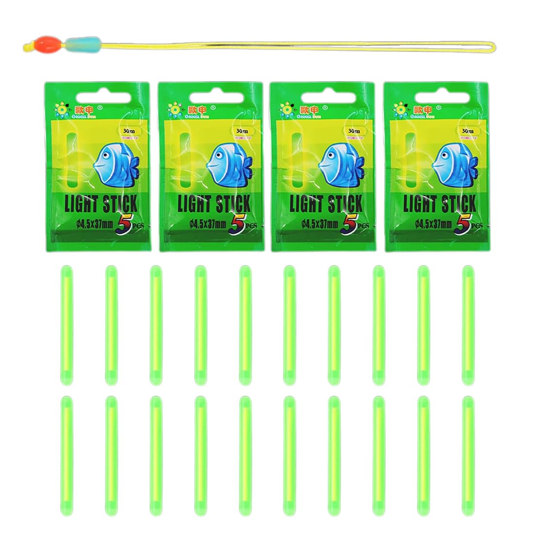 Palos Luminosos para Pesca, Barras de Luz para Pesca Nocturna, Glowsticks Verdes, Luz Estelar para Caña de Pescar, 20 Unidades
