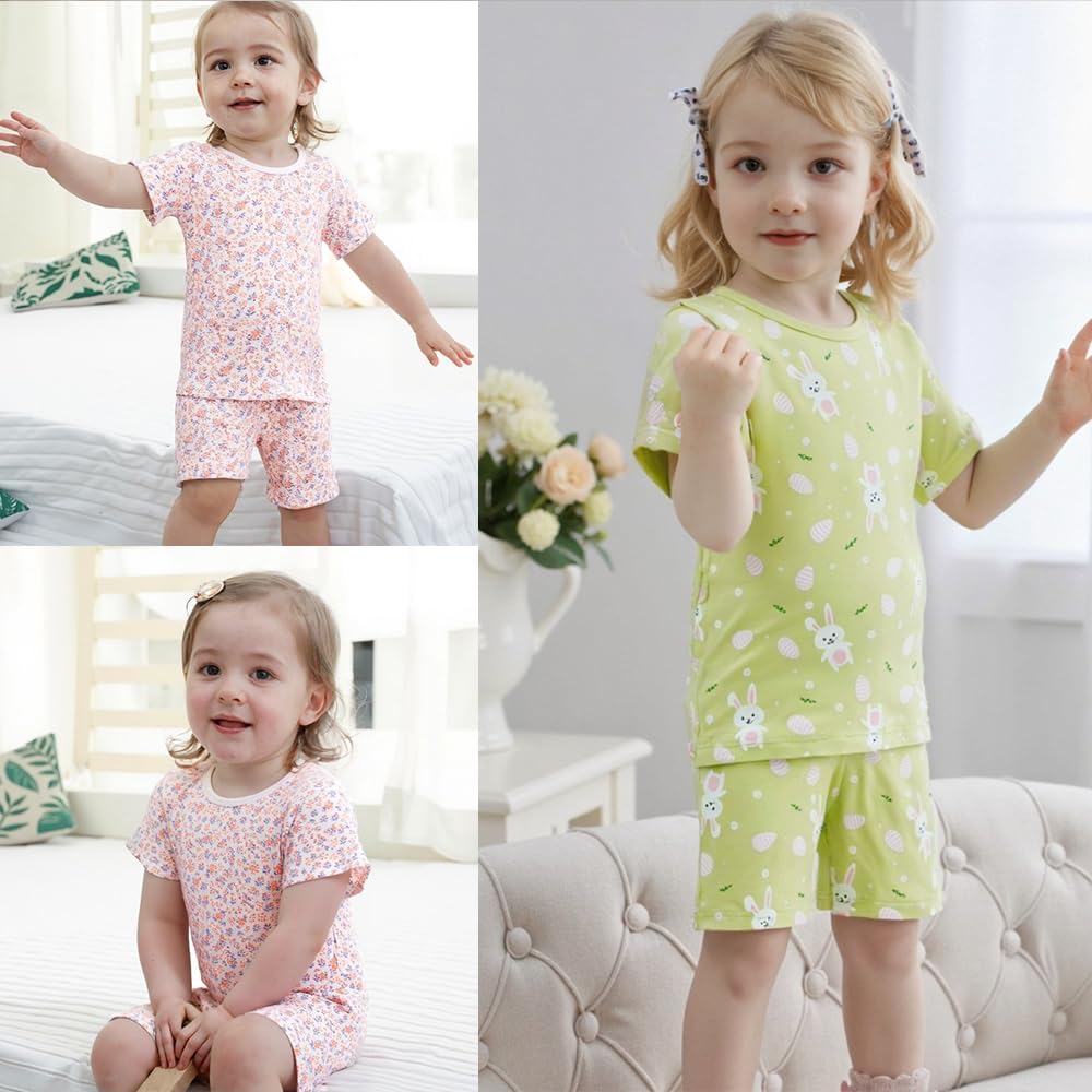 Zanie Kids Baby Toddler Pajamas for Girl and Boy Sleepwear Summer Pja Homewear Cotton