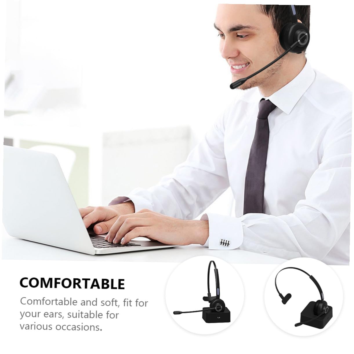 Gadpiparty Cuffie Auricolari Wireless 5.0 in Nero Abs Pu, Riduzione Rumore | Design Ergonomico, Microfono a Punto Singolo, per Ufficio e Tempo Libero