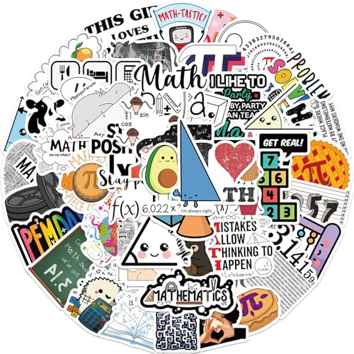 50Pcs Math Stickers, Funny Math Cartoon Gifts for Students - Vinyl Waterproof for Water Bottle, Laptop, Luggage, Skateboard, Snowboard, Guitar - Gifts for Teens, Girls, Kids, Adult Students