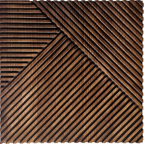 4 Pack 23.6×23.6×0.59 inches Wood Wall Tiles for Bed Room and Living Room,3D Slat Solid Wood Panels for Interior Wall Decor (Walnut)