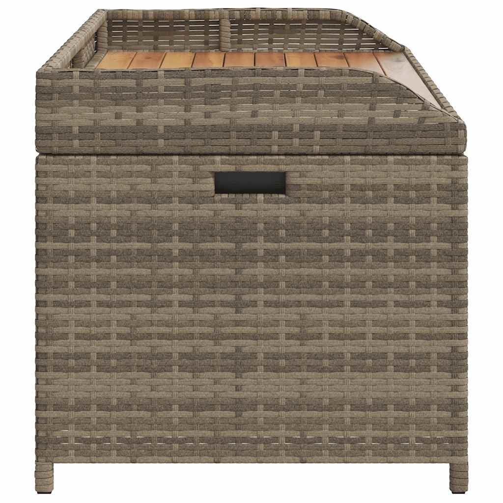 vidaXL Banco con almacenaje Madera Acacia ratán PE Gris 100x50x52 cm