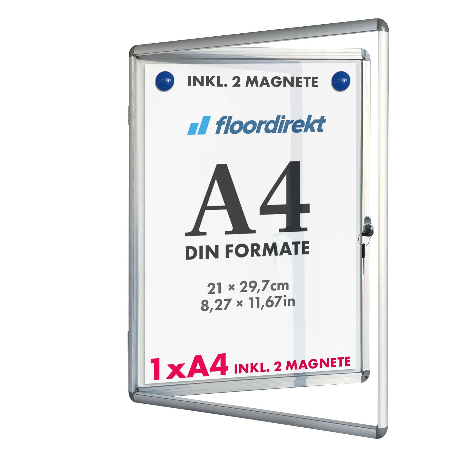 Schaukasten Exklusiv mit Montagematerial - Infokasten Aushang Aushangkasten Acrylglas - Magnetische & beschreibbare Rückwand - Flügeltür mit Zylinderschloss - Rahmen aus Aluminium