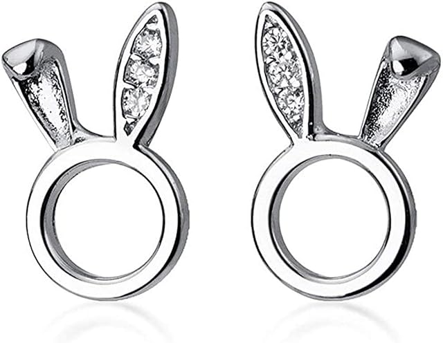 Cute CZ Rabbit Stud Earrings for women Girls S925 Sterling Silver Cubic Zirconia Delicate Tiny Studs Earring Hypoallergenic Birthday Jewelry Gift