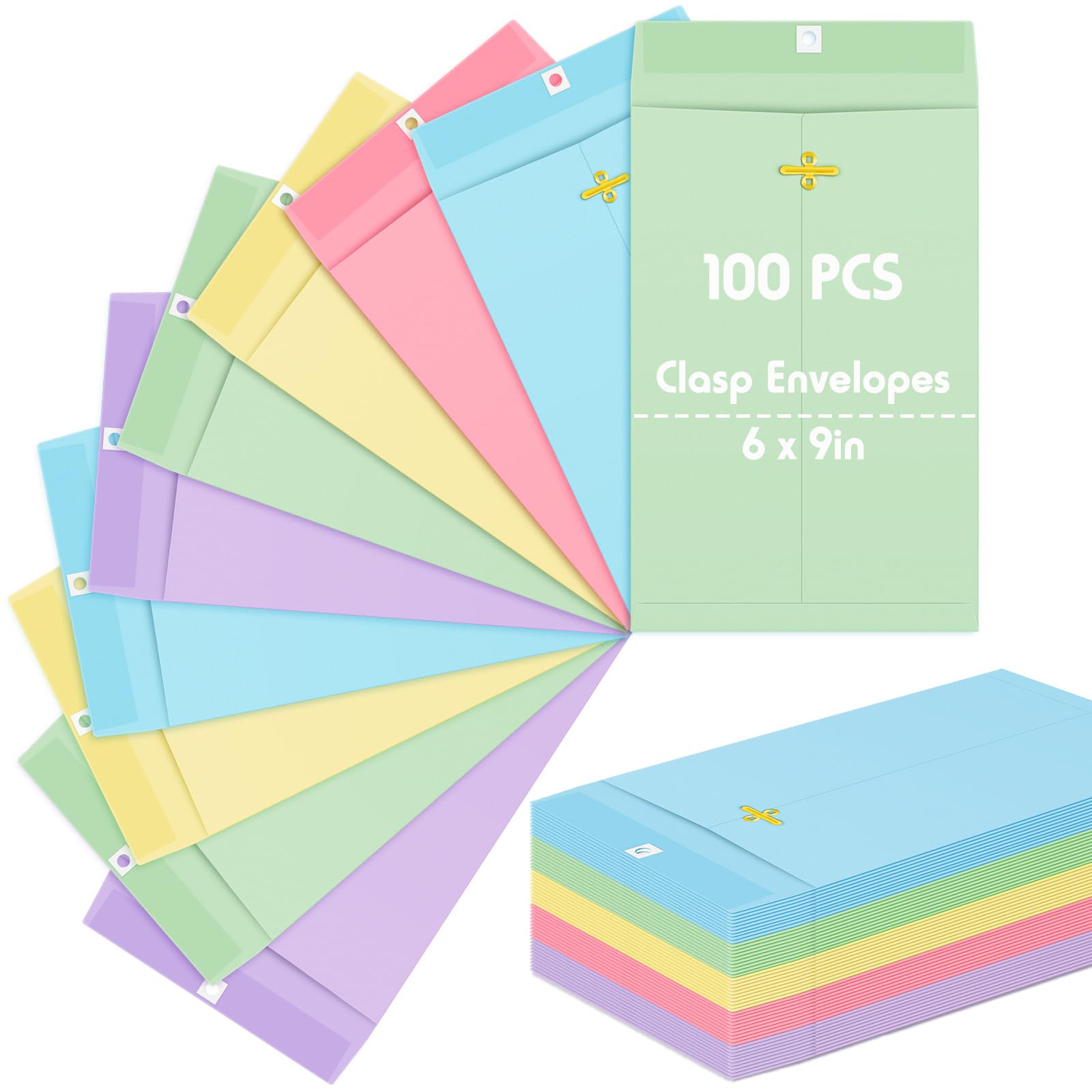Geyee 100 Pcs 6 x 9 Inch Colorful Clasp Manilla Envelopes Mailing