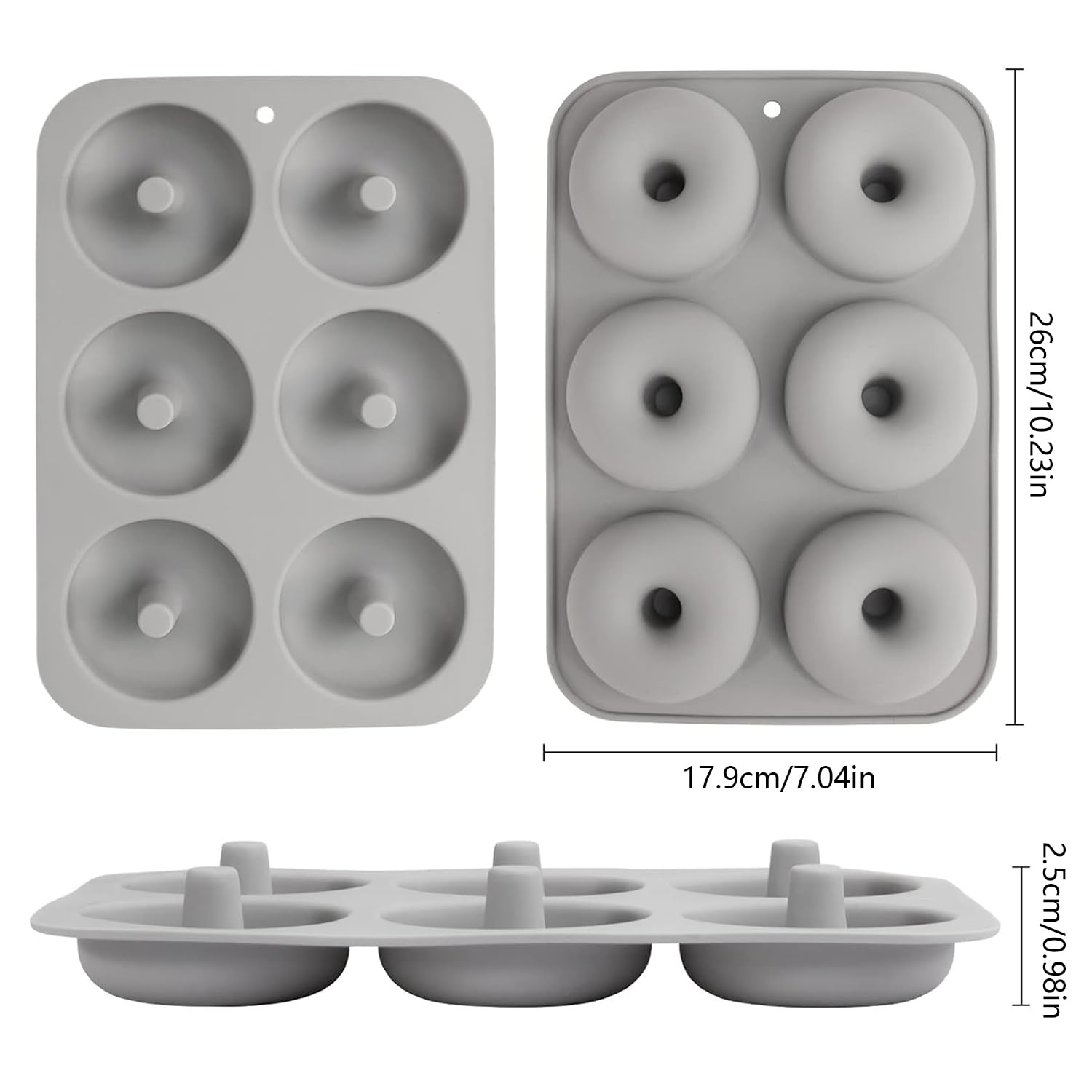Walfos Siliconen donutvormen, 2 stuks siliconen donutbakvorm antiaanbaklaag donut bakplaat voor cake, koekjes, bagels muffins, geschikt voor vaatwasser, oven, magnetron (6 cup regular donutpan