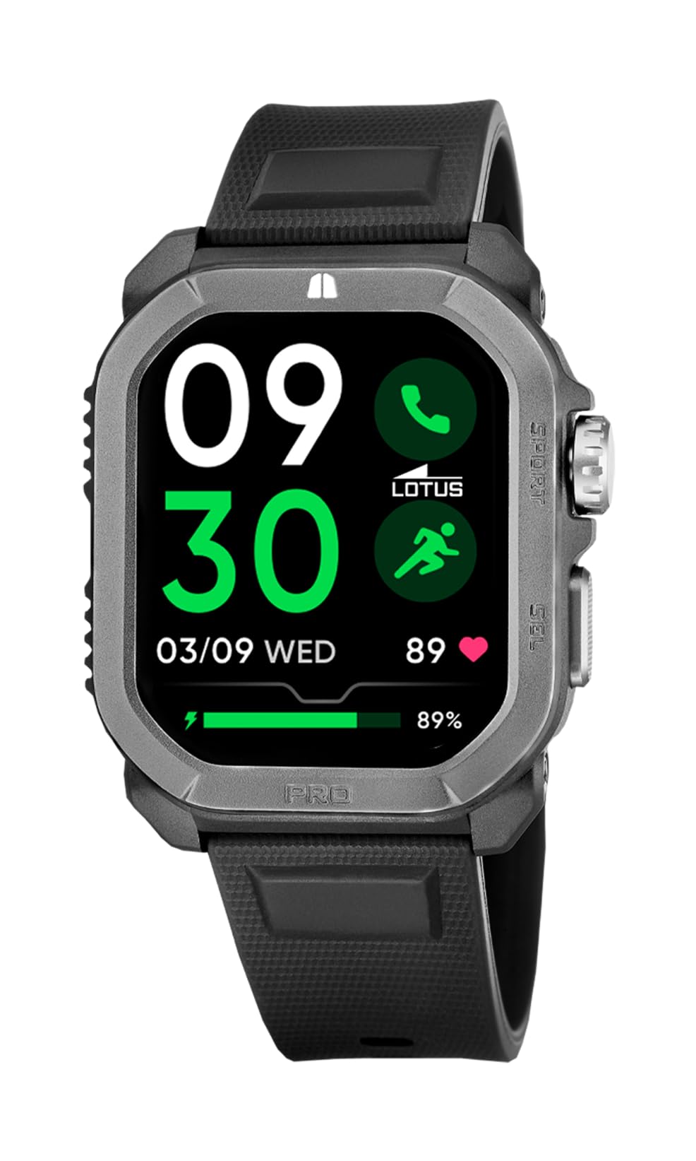 LOTUS Reloj Inteligente Hombre - Smartwatch Hombre de Caucho Negro - Resistente al Agua 5 ATM - GPS, Voz IA, Control Música, Cuenta Pasos y Calorías, Teléfono 50200/1 Ferro RC - Smartime 2nd Gen