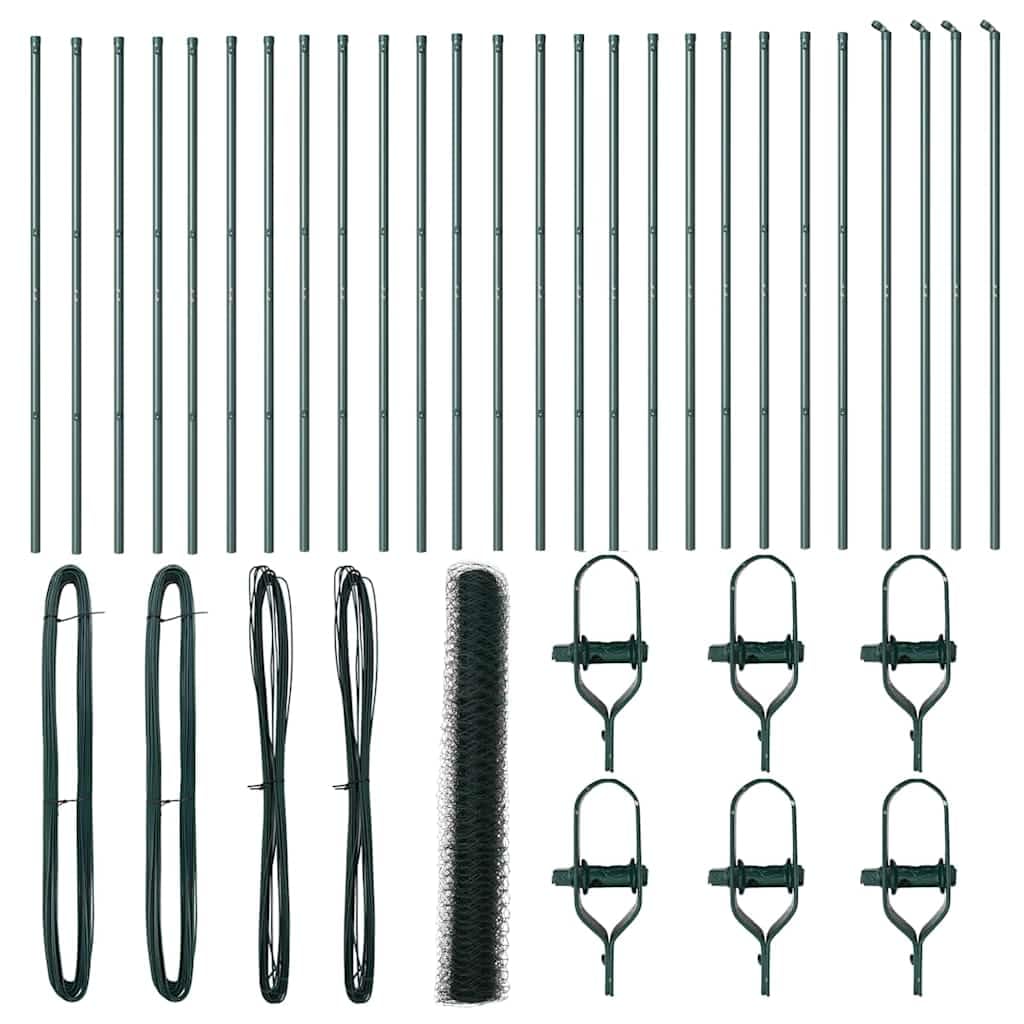 Outdoor Steel Fence Post Green 50 x 1.2m 36mm Mesh Garden Boundary Set with 52 Posts for Security Enclosure Terrace Yard