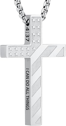 Laeclily Cross Necklace for Men Black Gold Silver American Flag Pendant Chain Bi