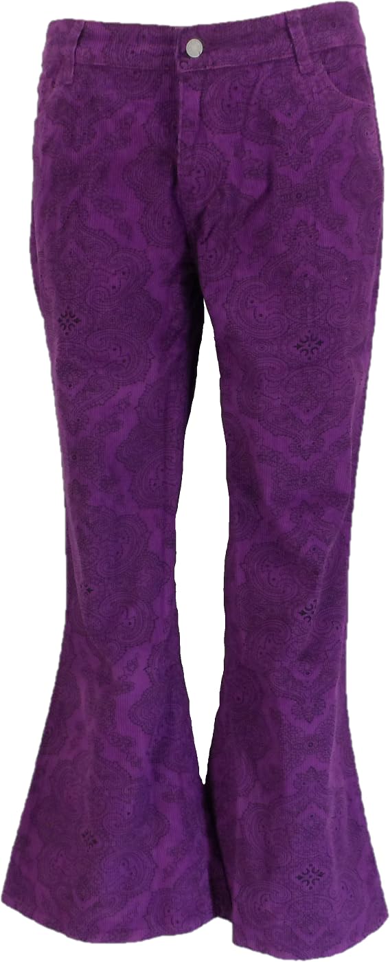 Mazeys Men's Purple Jimi Hendrix Paisley Corduroy Retro Bell Bottom Flares (34 W 34 L, )