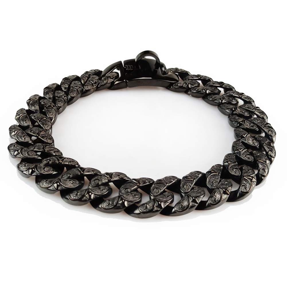 32MM Width Heavy Duty Cuban Black Dog Chain with Safety Lock,Luxury Dog Collar for Medium Large Dogs American Pitbull German Shepherd 55CM