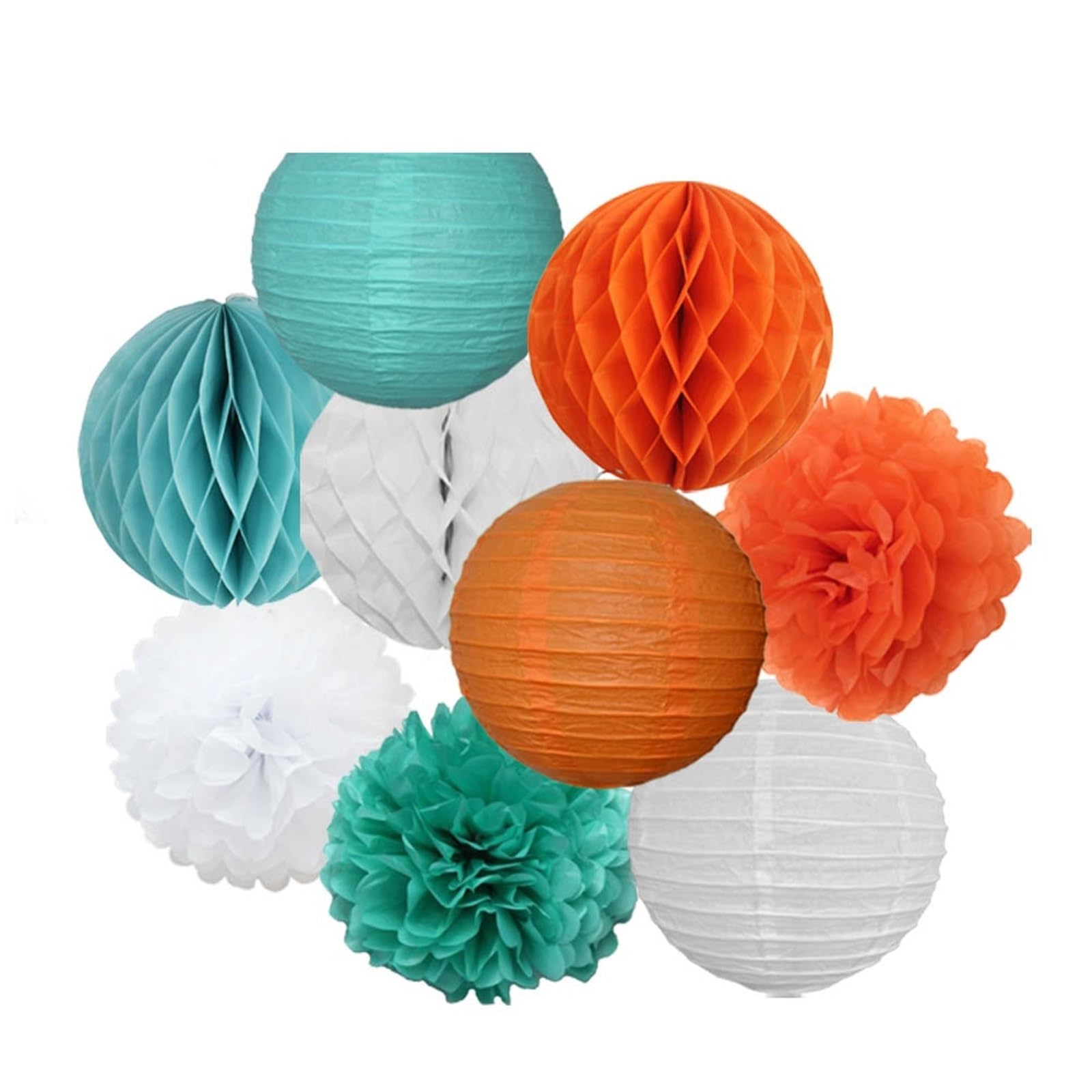 Paper Lanterns Wedding Party Favor Hanging Round Paper Lantern 6" 8" 10" 12" Baptism Birthday Holiday Decor(Orange Mint,8inch(20cm))