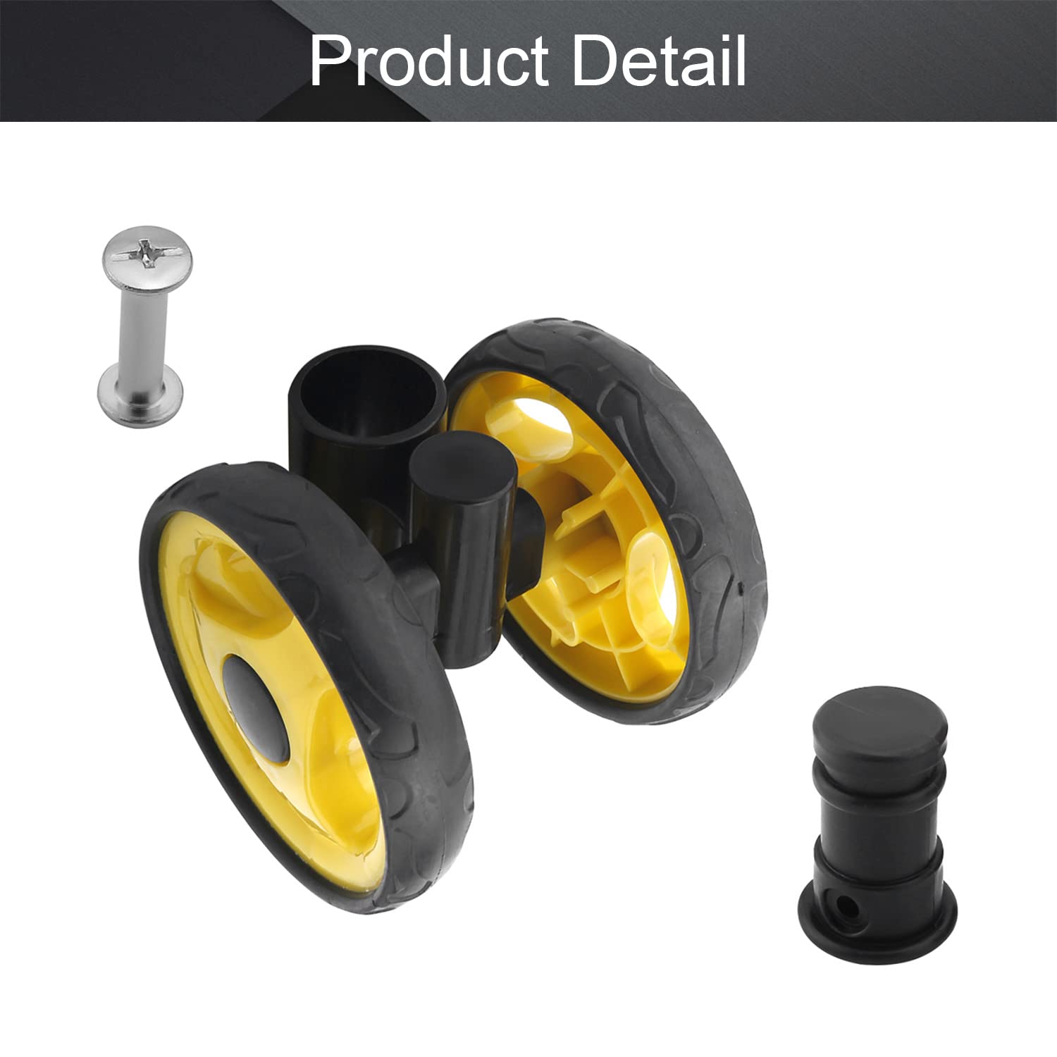 MroMax Set di ruote per passeggino da 9,2 cm x 18 mm, per tubi circolari da 19 mm, ricambio in plastica per passeggino per animali domestici, nero e giallo