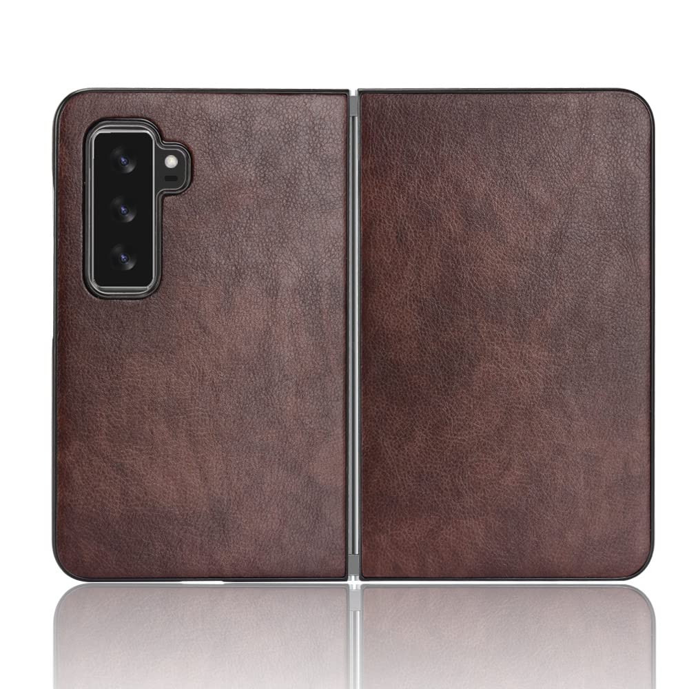XBS-Better Leather Case for Microsoft Surface Duo 2, Premium Slim Full Cover Protective Case with Metallic Buttons, Brown