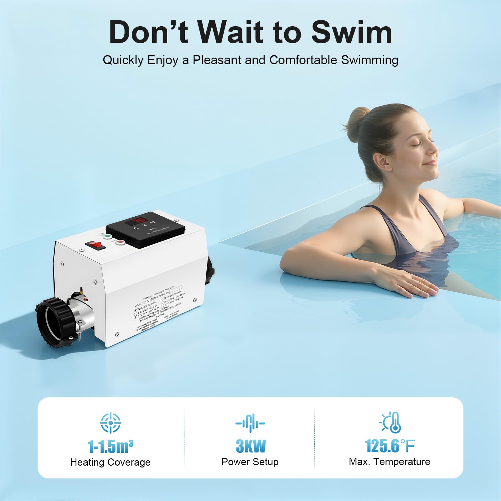 Chauffage électrique de piscine 3000 W Chauffe-eau instantané avec régulateur de température