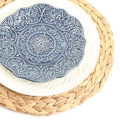 Koyal Wholesale Water Hyacinth Placemats, 13" Round Mat Weave Charger Plates, Set of 4, Eco Friendly Tropical Wedding or Home Decor
