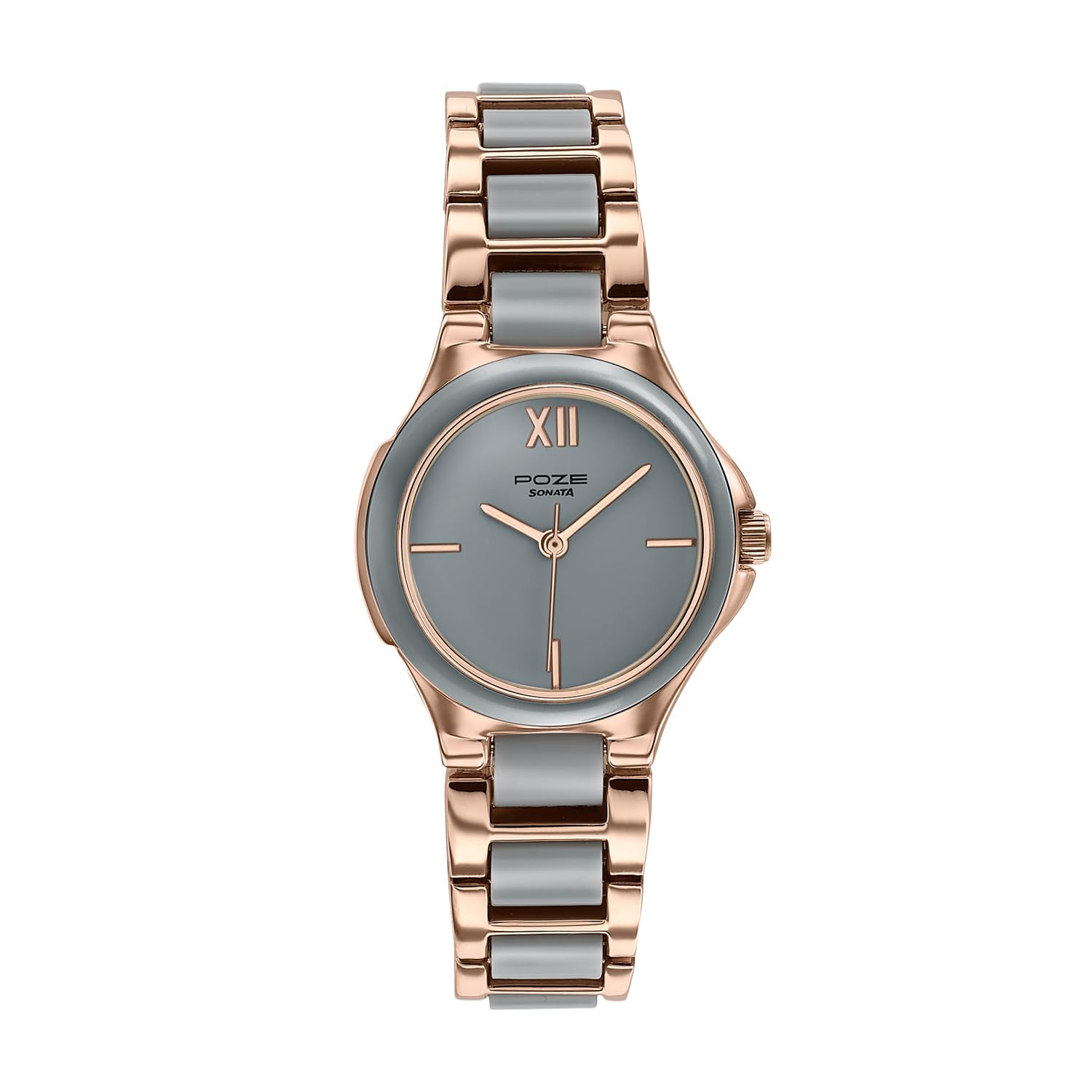 Sonata Poze 7 Analog Gray Dial IPRG+Grey Metal + Plastic Insert Strap Watch for Women - SP80147KD03W